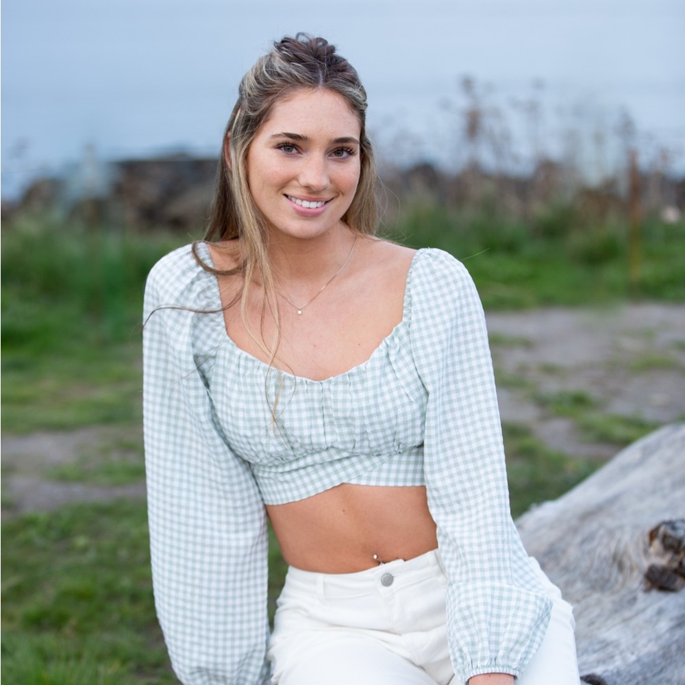 Women’s Altar’d State Green Gingham Longsleeve Crop Top